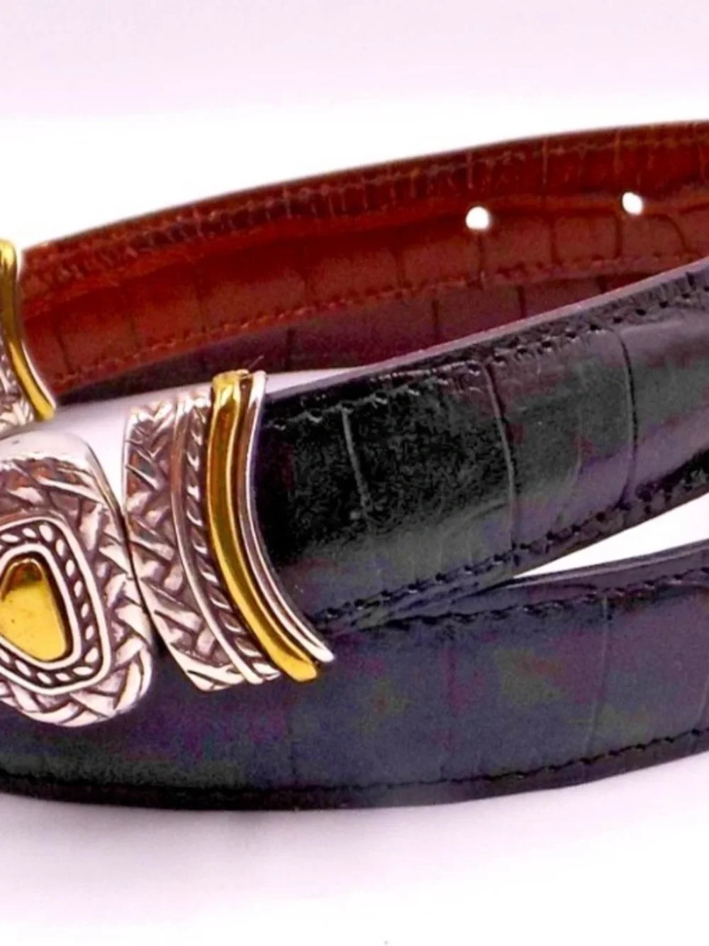 Brighton Reversible brass pewter black brown crocco belt excellent M 32